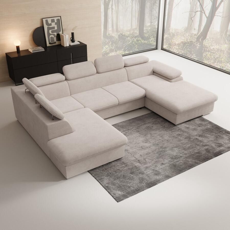 MEUBELLA Hoekbank Cordoba XL Beige Ribstof Rechts