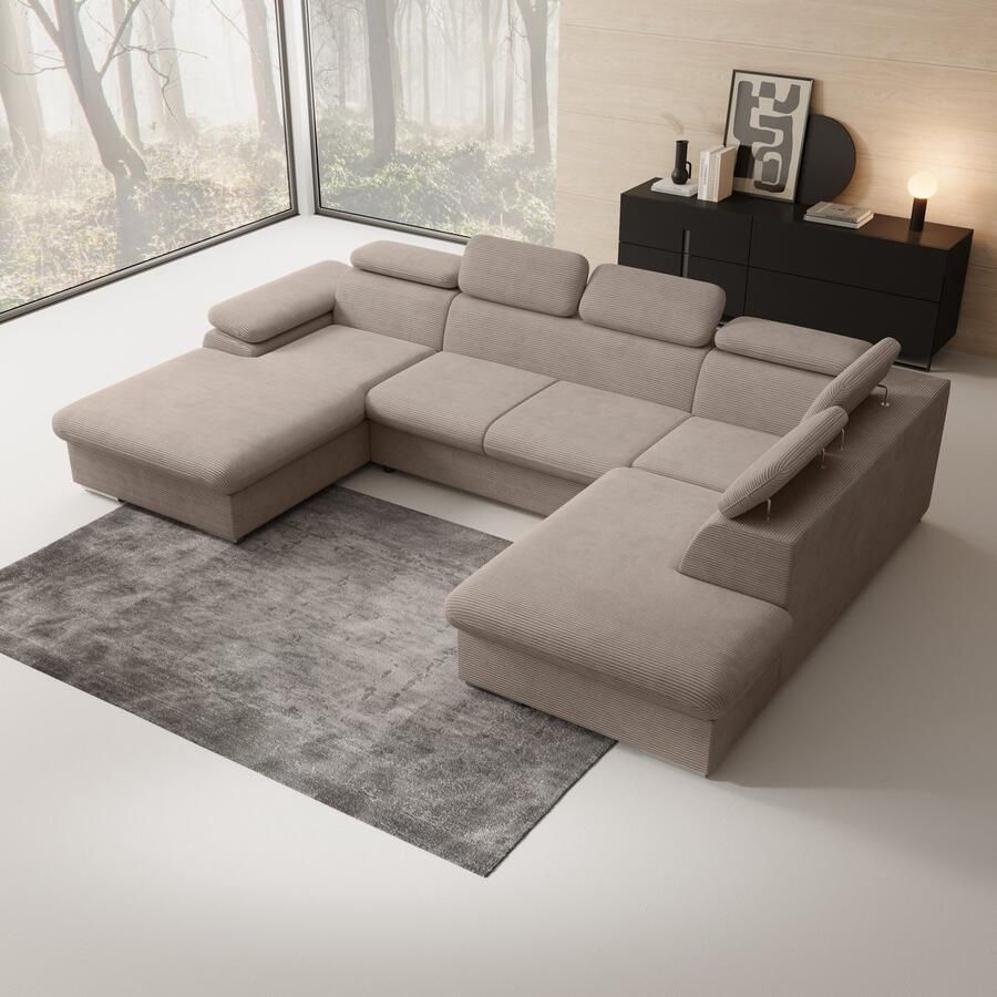 MEUBELLA Hoekbank Cordoba XL Bruin Ribstof Links