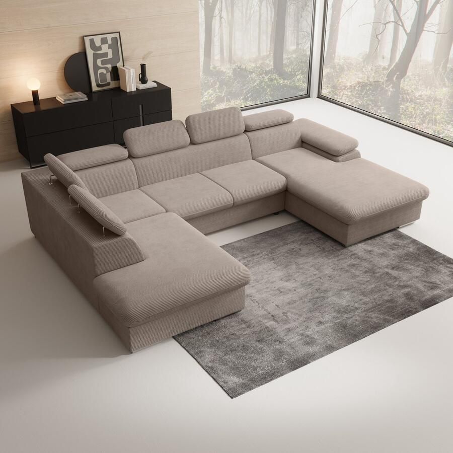 MEUBELLA Hoekbank Cordoba XL Bruin Ribstof Rechts