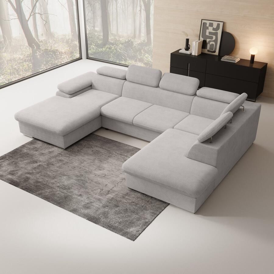 MEUBELLA Hoekbank Cordoba XL Grijs Ribstof Links