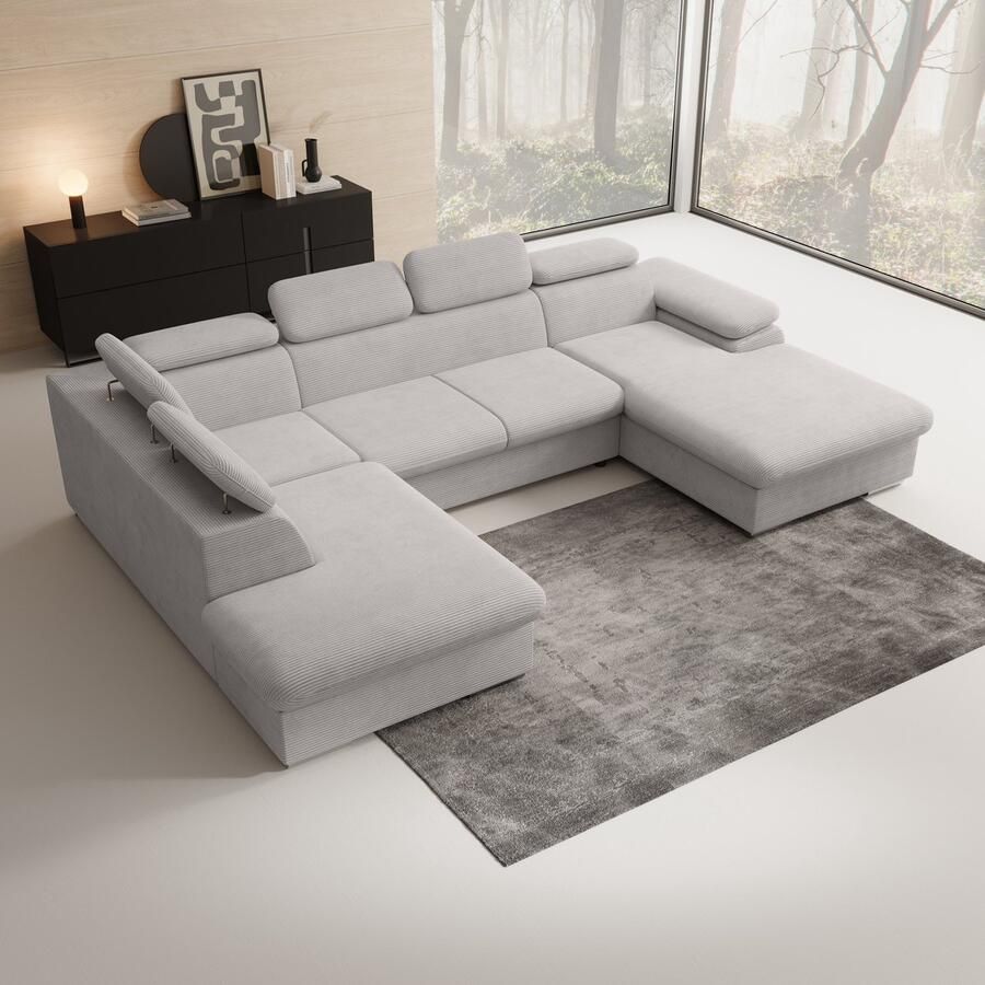 MEUBELLA Hoekbank Cordoba XL Grijs Ribstof Rechts