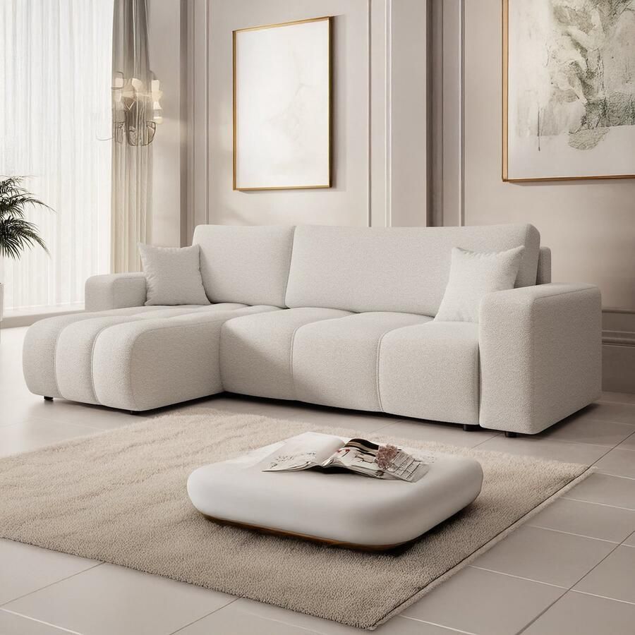 MEUBELLA Hoekbank Feather Wit Teddystof Boucle Universeel