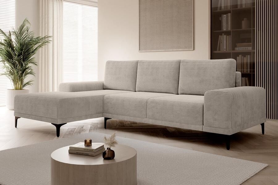 MEUBELLA Hoekbank Hendrik Beige Ribstof Links
