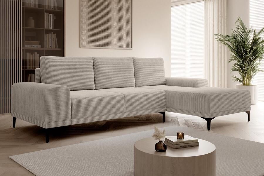 MEUBELLA Hoekbank Hendrik Beige Ribstof Rechts