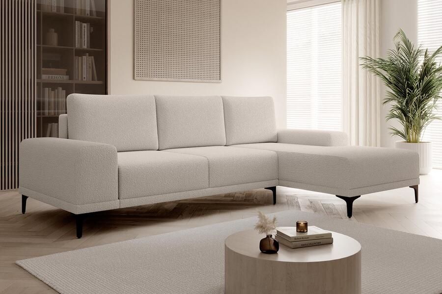 MEUBELLA Hoekbank Hendrik Beige Teddystof Rechts