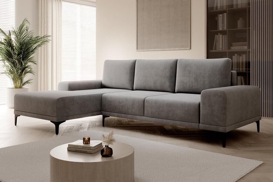 MEUBELLA Hoekbank Hendrik Grijs Stof Links