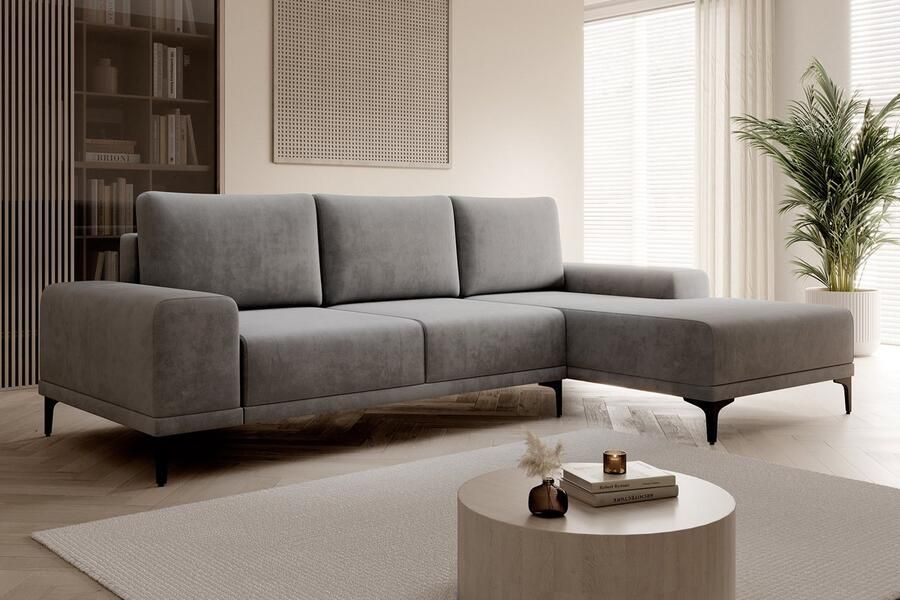 MEUBELLA Hoekbank Hendrik Grijs Stof Rechts