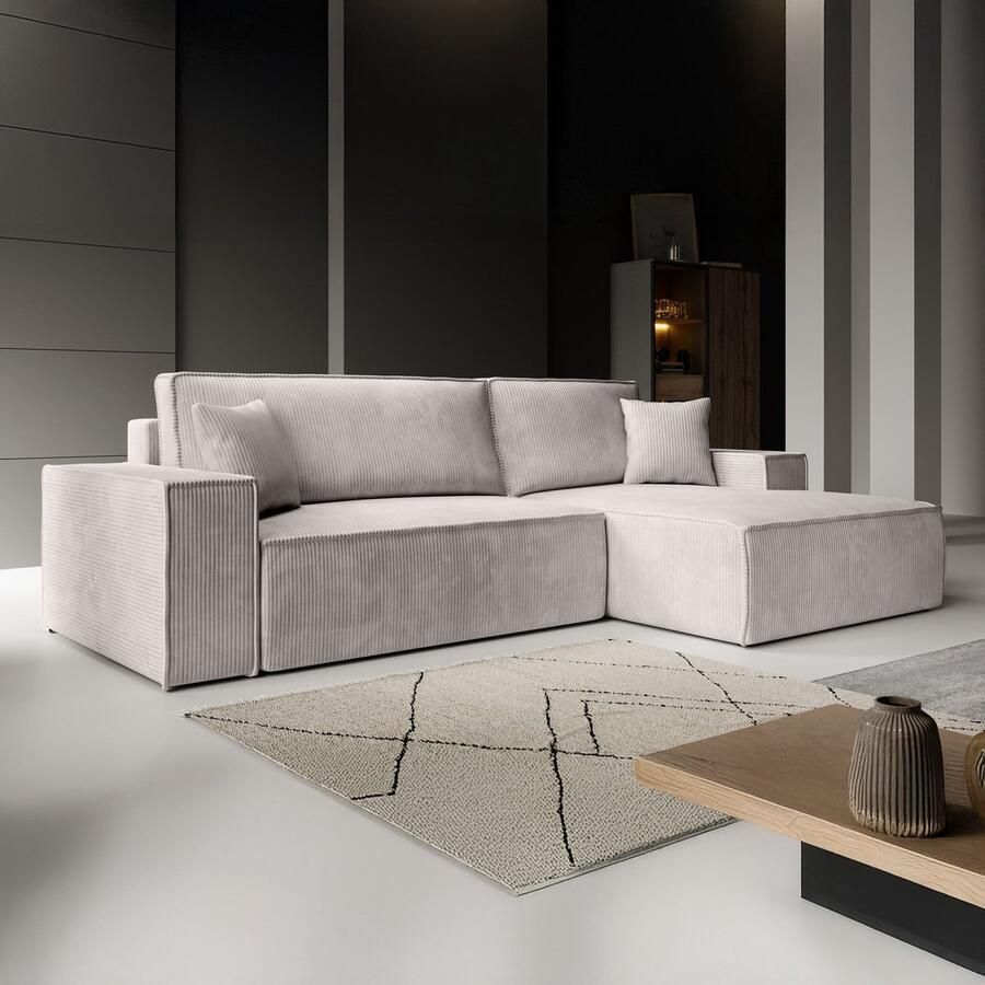 MEUBELLA Hoekbank Kandahar Maxi L Beige ribstof Universeel