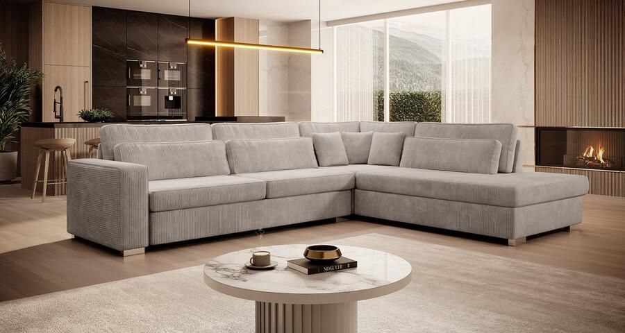 MEUBELLA Hoekbank Kristina Beige Ribstof Rechts