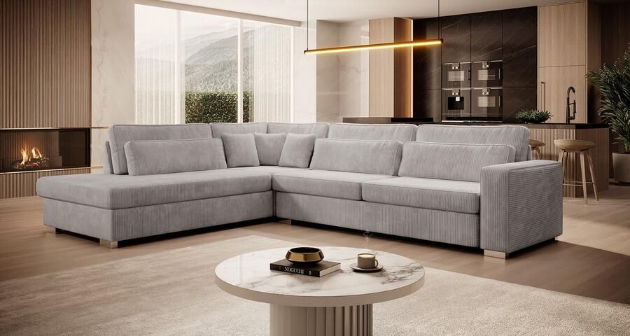 MEUBELLA Hoekbank Kristina Grijs Ribstof Links