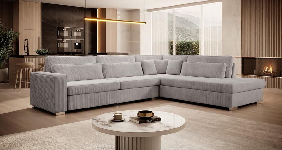 MEUBELLA Hoekbank Kristina Grijs Ribstof Rechts