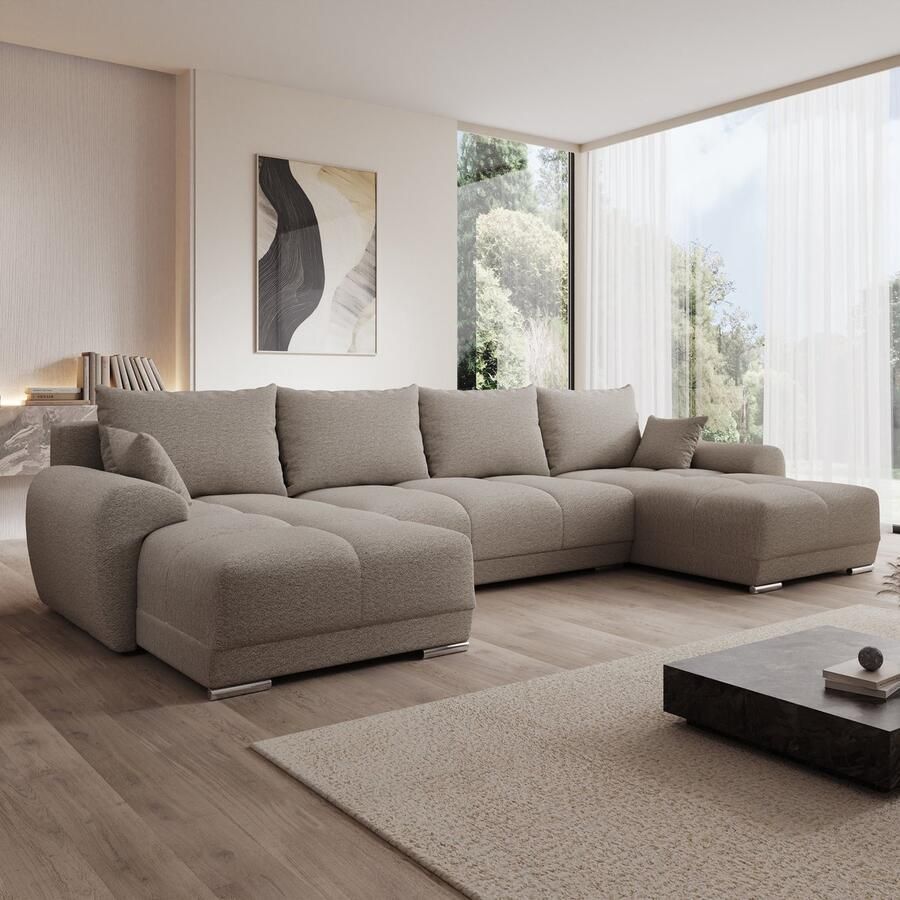 MEUBELLA Hoekbank Layana U Beige Stof Universeel