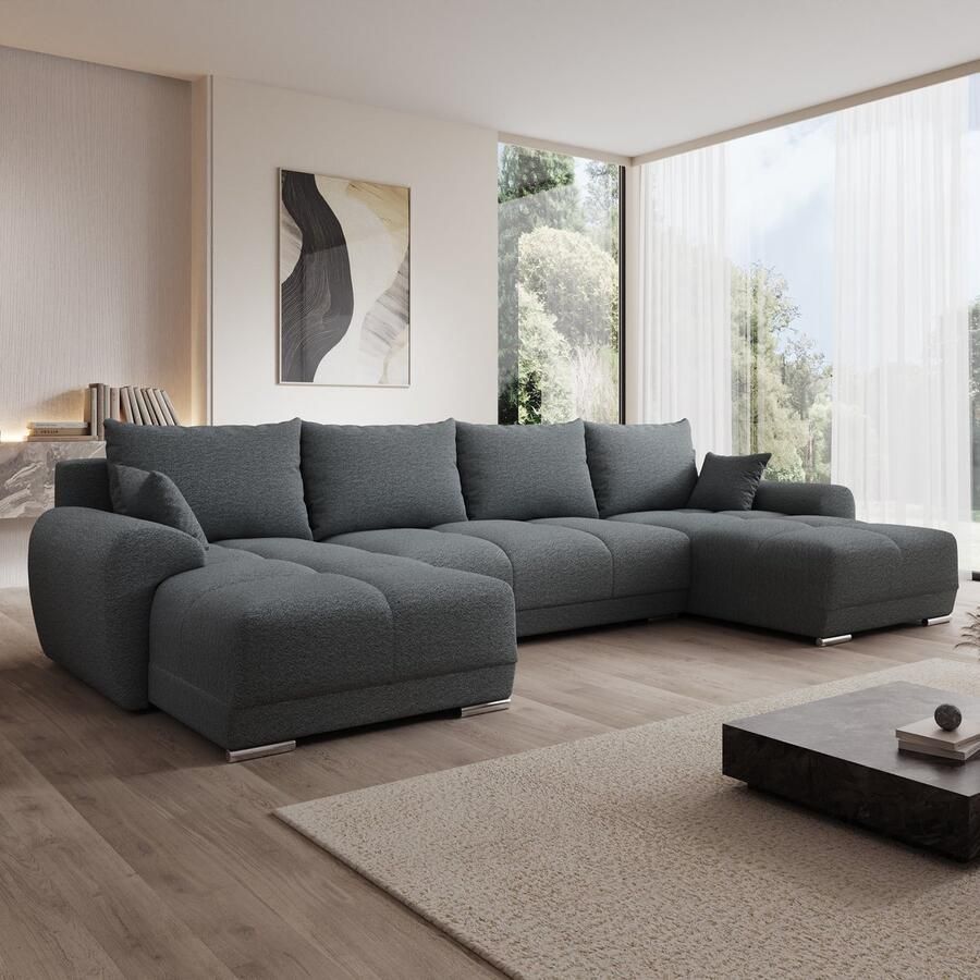 MEUBELLA Hoekbank Layana U Grijs Stof Universeel