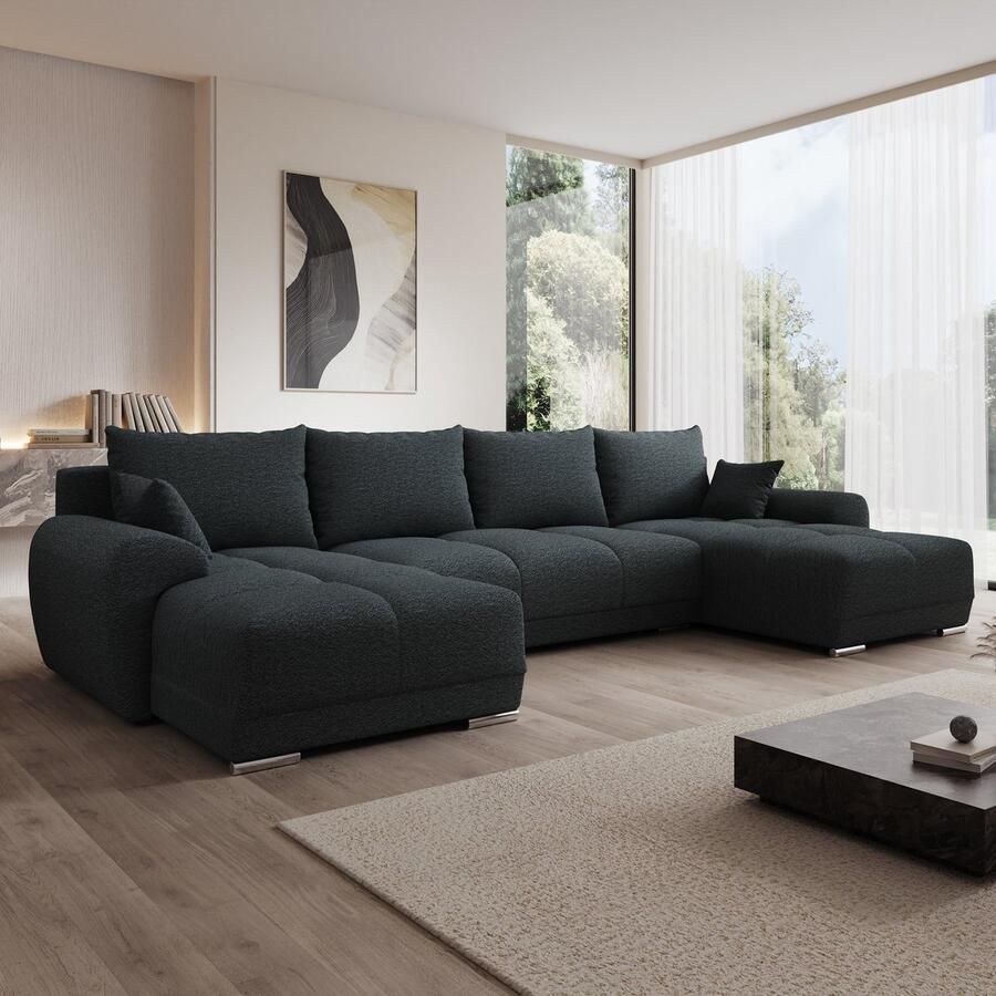 MEUBELLA Hoekbank Layana U Zwart Stof Universeel