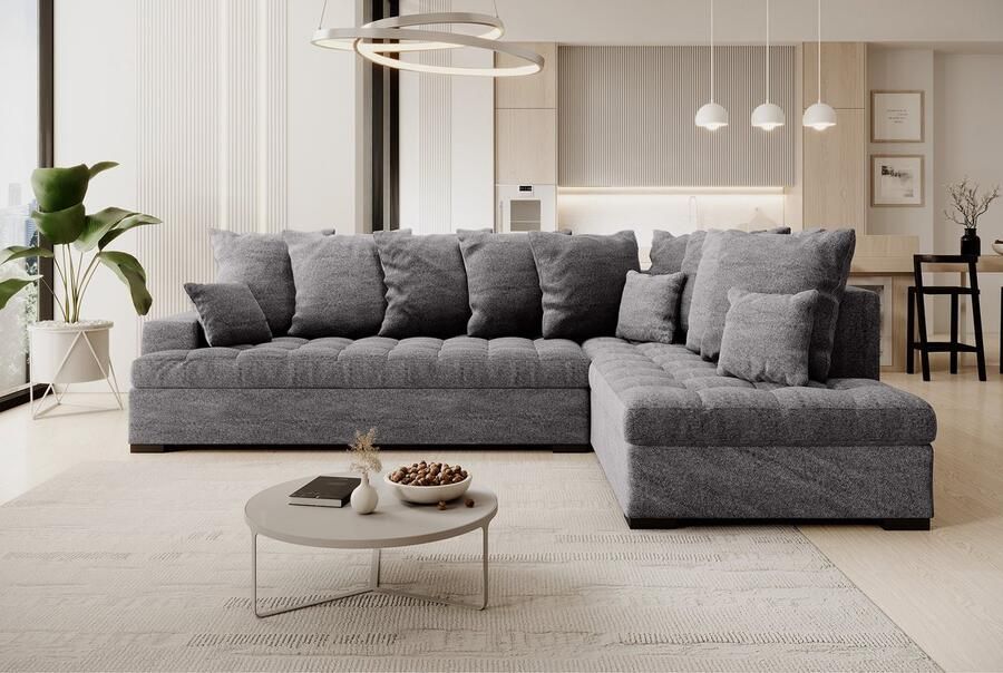 MEUBELLA Hoekbank Linda Grijs Stof Rechts
