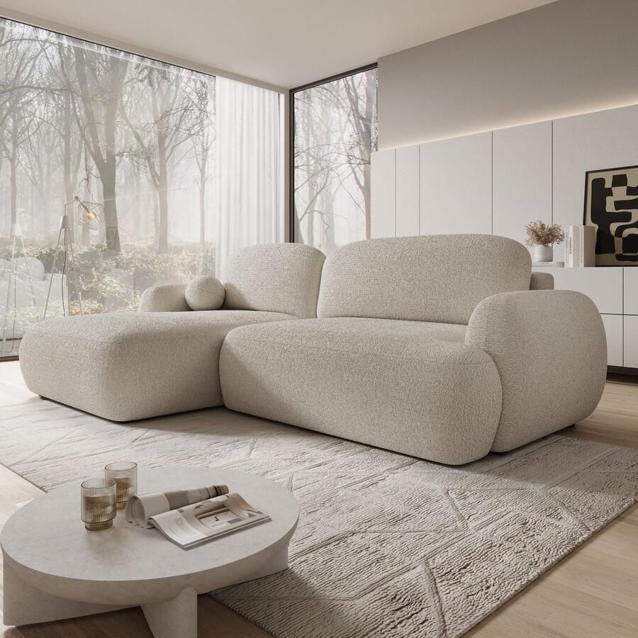 MEUBELLA Hoekbank Malaga Beige Teddystof Links