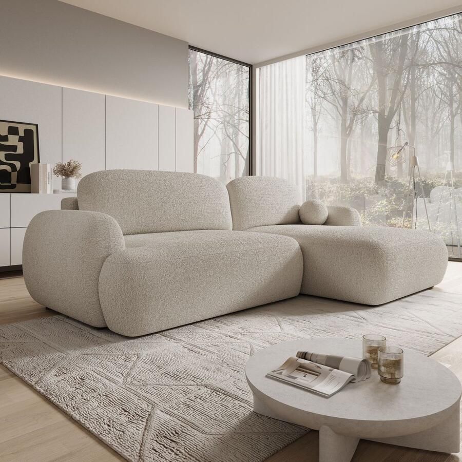 MEUBELLA Hoekbank Malaga Beige Teddystof Rechts