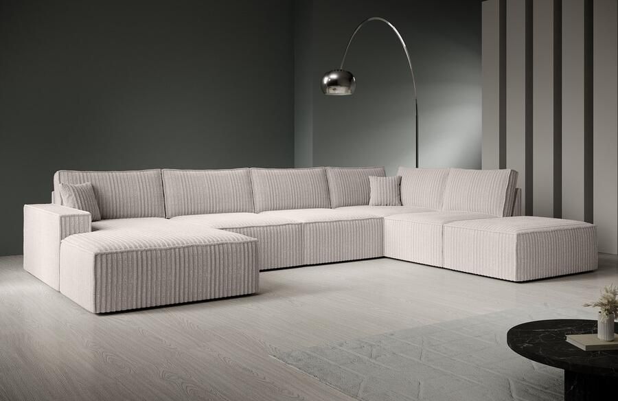 MEUBELLA Hoekbank Manolo Beige Ribstof Links