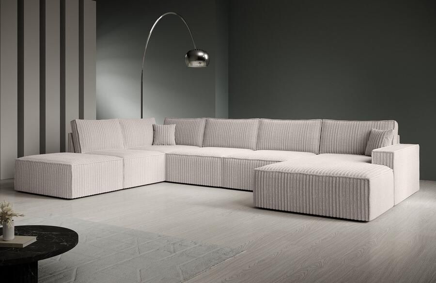 MEUBELLA Hoekbank Manolo Beige Ribstof Rechts