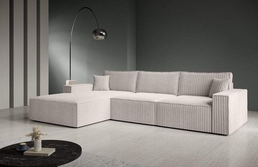 MEUBELLA Hoekbank Manolo Small Beige Ribstof Links