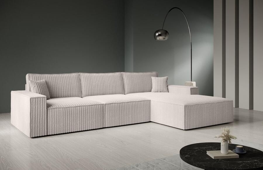 MEUBELLA Hoekbank Manolo Small Beige Ribstof Rechts