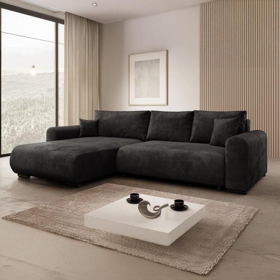 MEUBELLA Hoekbank Mindin Zwart velvet Universeel
