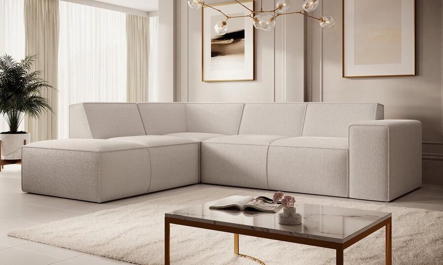 MEUBELLA Hoekbank Monet Beige Teddystof Boucle Links