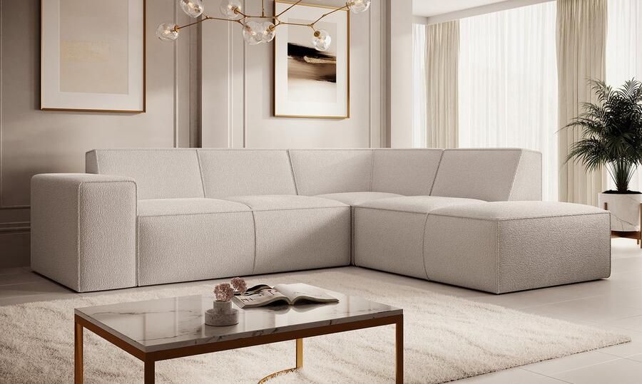 MEUBELLA Hoekbank Monet Beige Teddystof Boucle Rechts