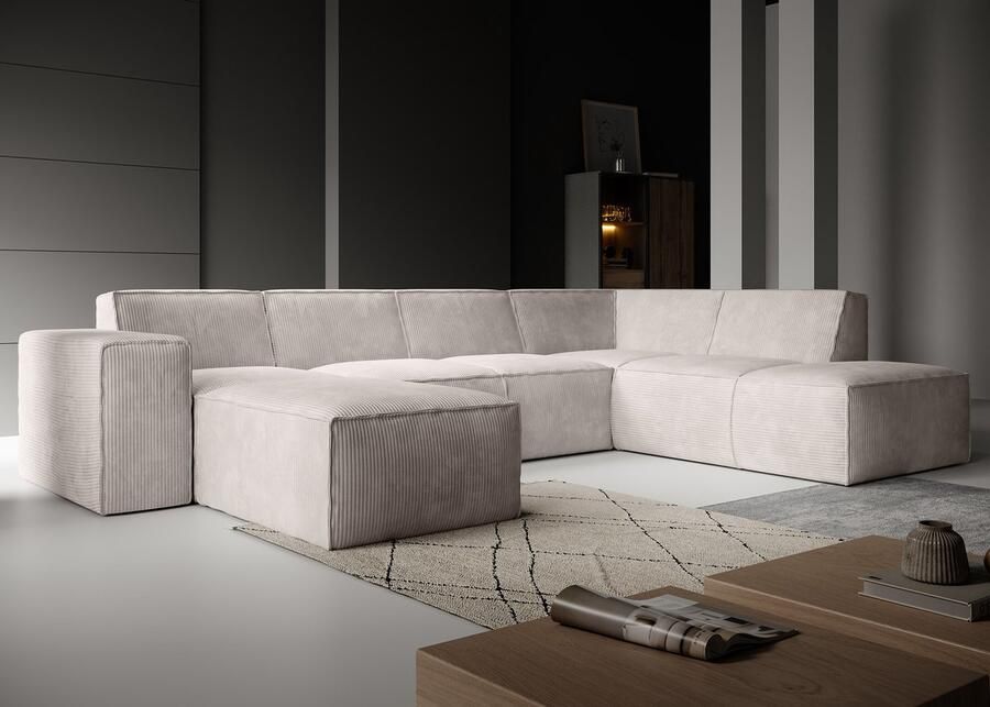MEUBELLA Hoekbank Monet XL Beige Ribstof Links