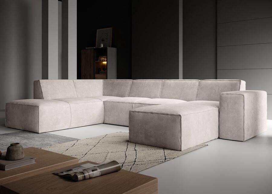 MEUBELLA Hoekbank Monet XL Beige Ribstof Rechts