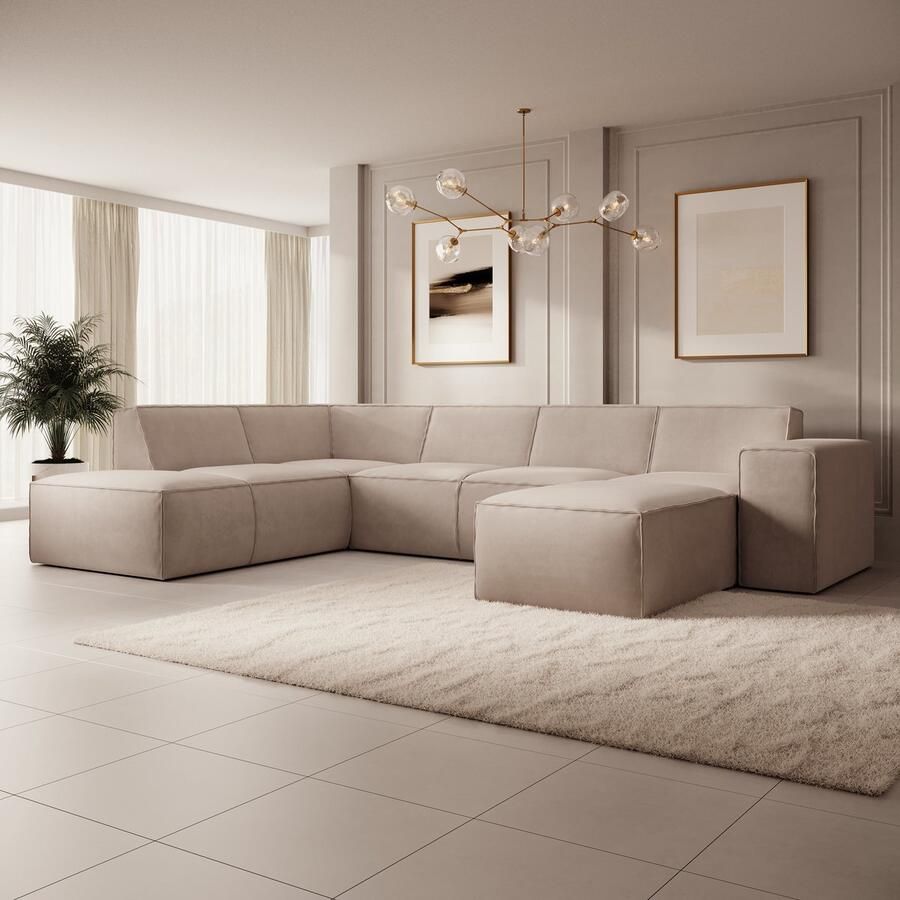 MEUBELLA Hoekbank Monet XL Beige Stof Rechts