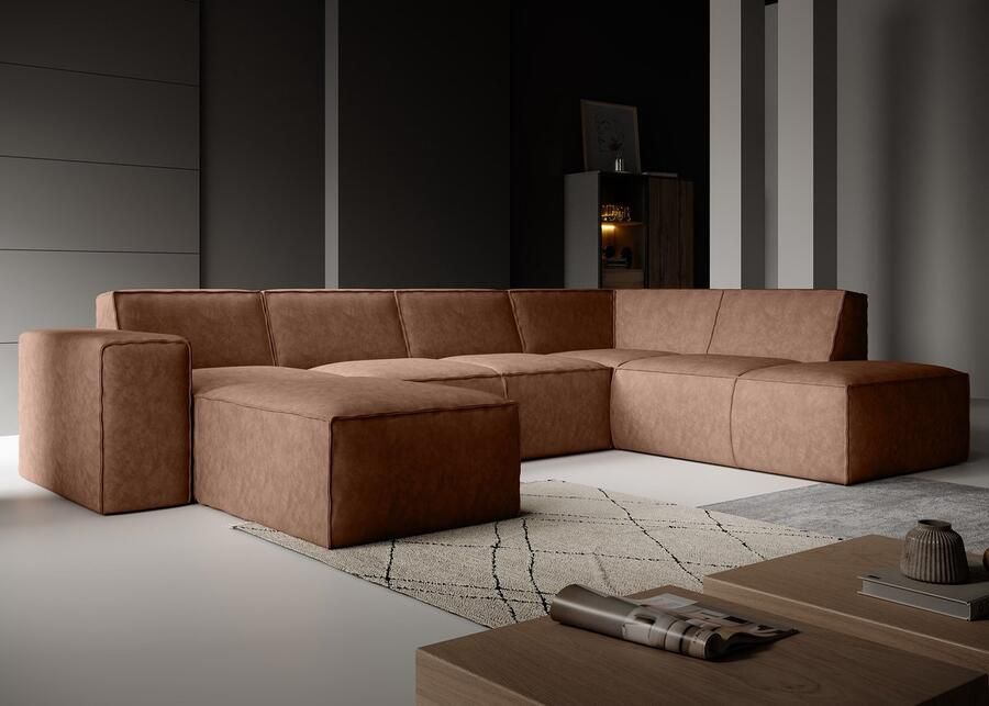 MEUBELLA Hoekbank Monet XL Cognac Leer Links