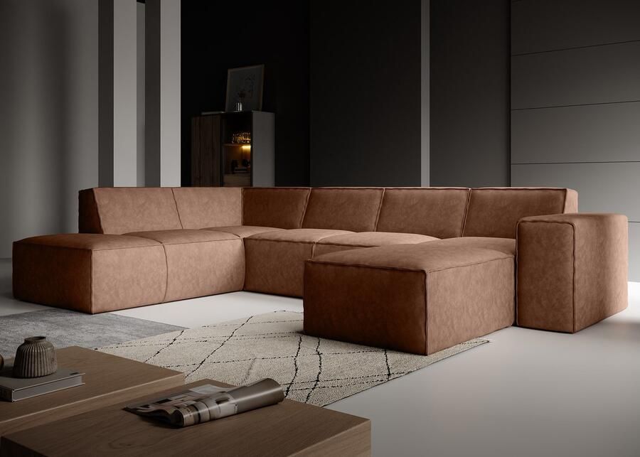 MEUBELLA Hoekbank Monet XL Cognac Leer Rechts