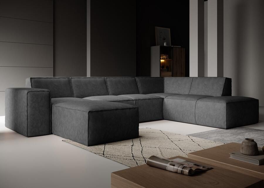 MEUBELLA Hoekbank Monet XL Grijs Leer Links