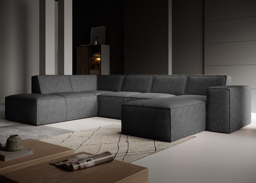 MEUBELLA Hoekbank Monet XL Grijs Leer Rechts