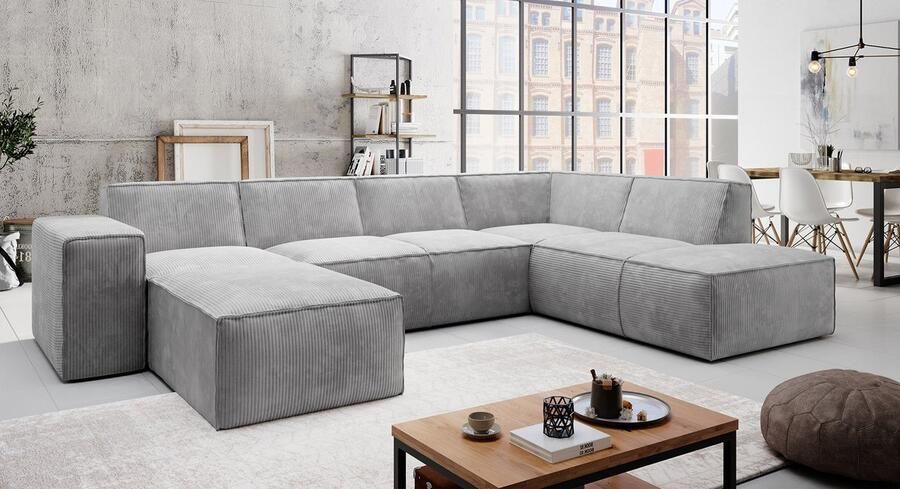 MEUBELLA Hoekbank Monet XL Grijs Ribstof Links