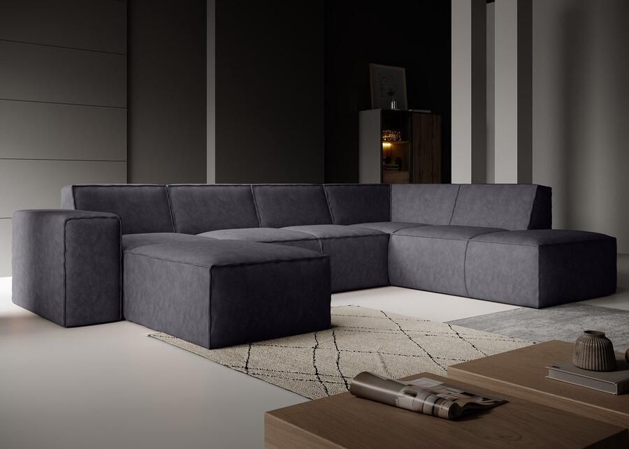 MEUBELLA Hoekbank Monet XL Zwart Leer Links