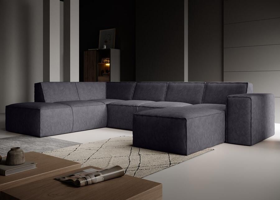 MEUBELLA Hoekbank Monet XL Zwart Leer Rechts