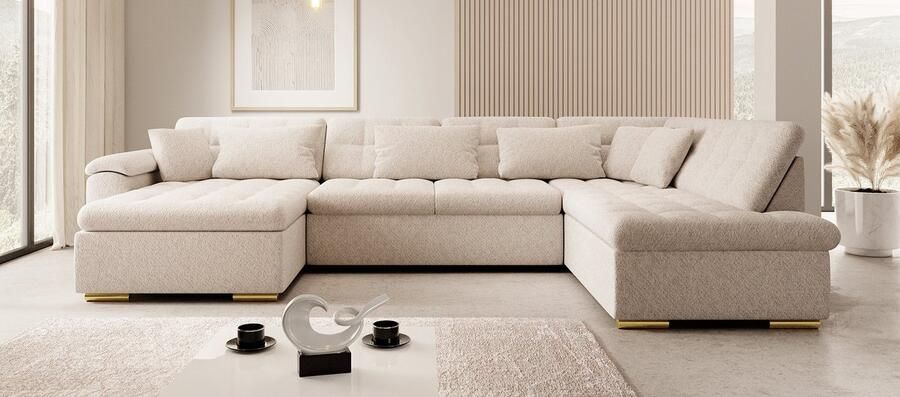 MEUBELLA Hoekbank Nicoreta Beige Teddy Boucle Links