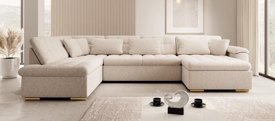 MEUBELLA Hoekbank Nicoreta Beige Teddy Boucle Rechts