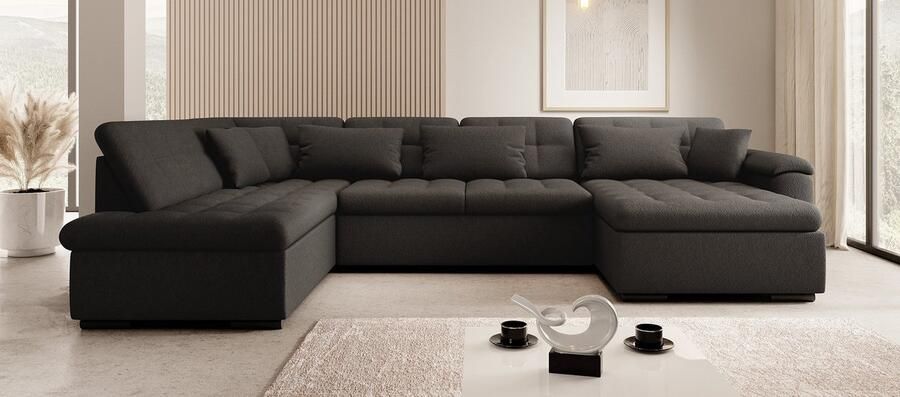 MEUBELLA Hoekbank Nicoreta Zwart Teddy Boucle Rechts