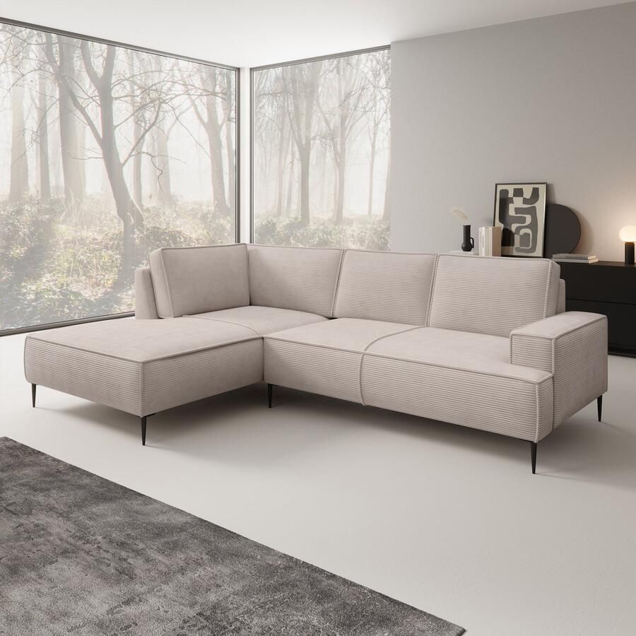 MEUBELLA Hoekbank Odin Beige ribstof Links