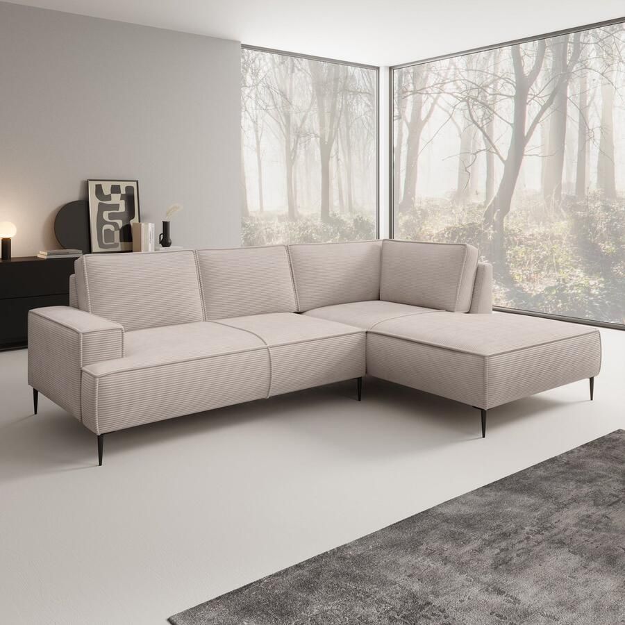 MEUBELLA Hoekbank Odin Beige ribstof Rechts
