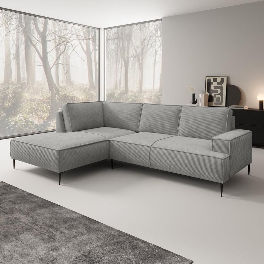 MEUBELLA Hoekbank Odin Grijs ribstof Links