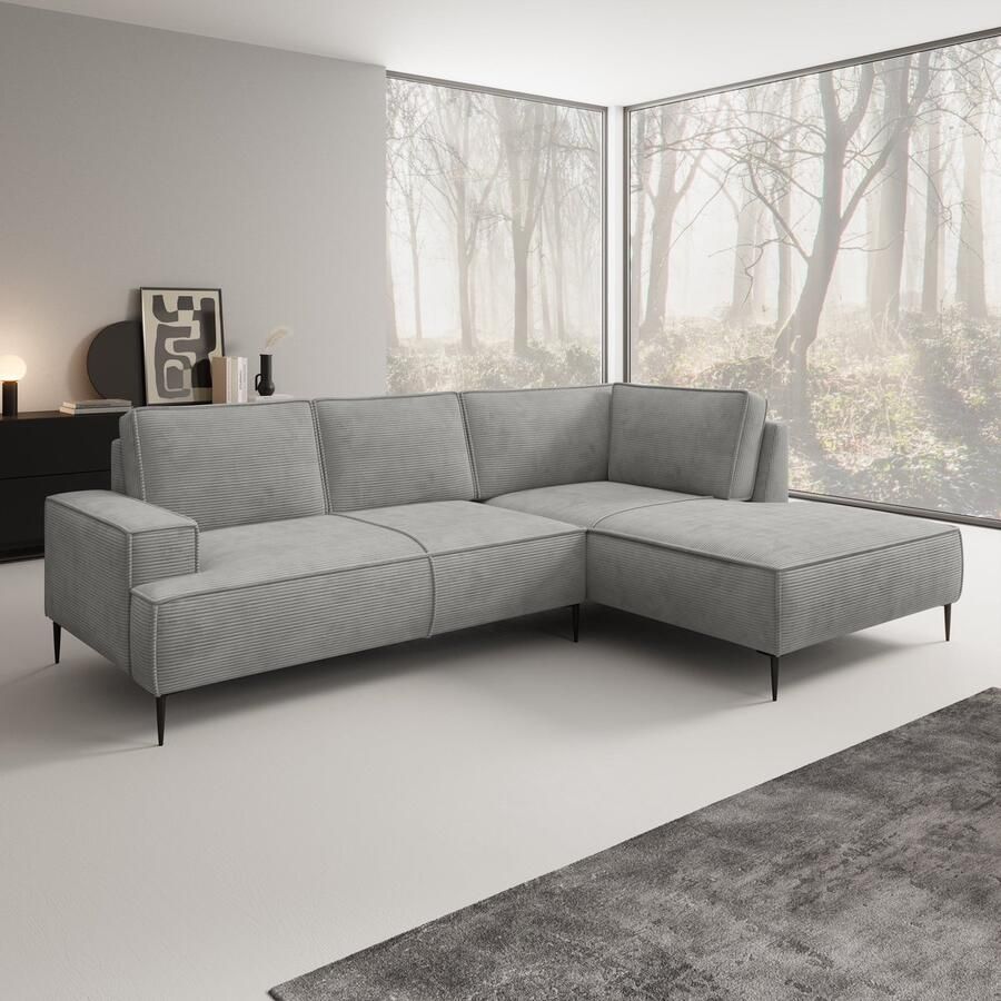 MEUBELLA Hoekbank Odin Grijs ribstof Rechts
