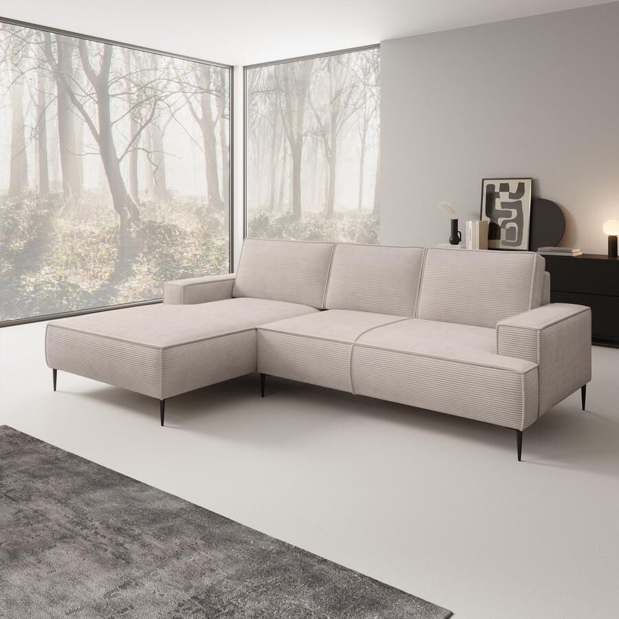 MEUBELLA Hoekbank Olympia Beige ribstof Links