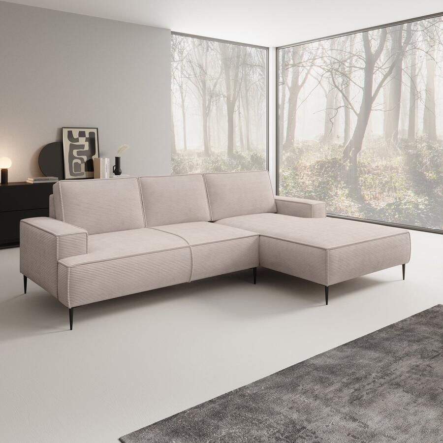 MEUBELLA Hoekbank Olympia Beige ribstof Rechts