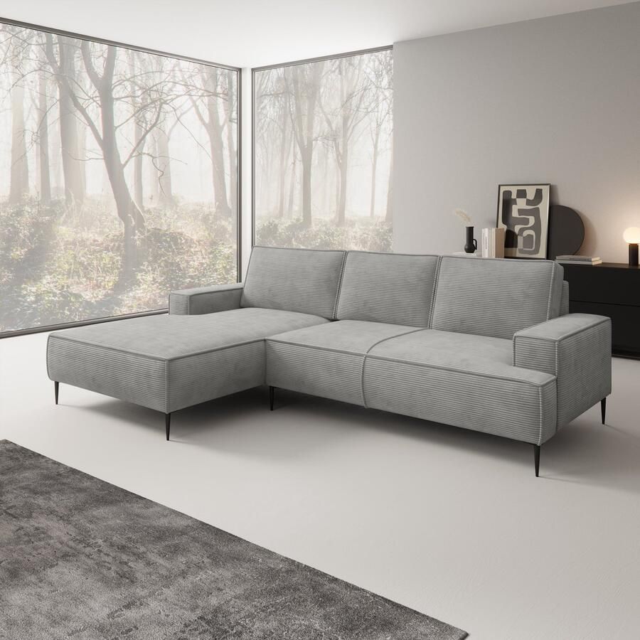 MEUBELLA Hoekbank Olympia Grijs ribstof Links