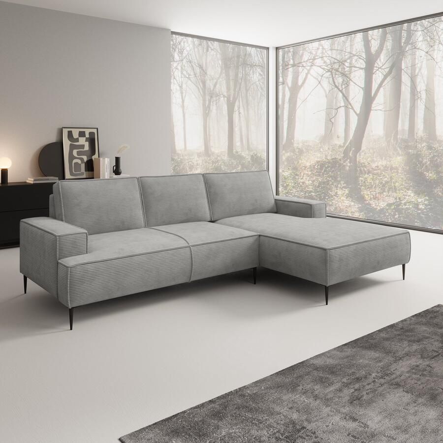 MEUBELLA Hoekbank Olympia Grijs ribstof Rechts