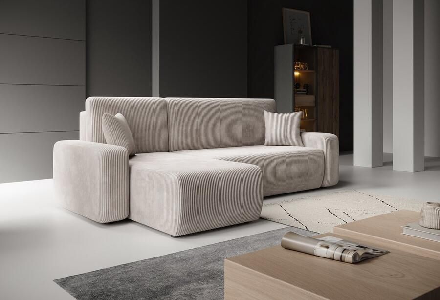 MEUBELLA Hoekbank Prudence Beige Ribstof Universeel